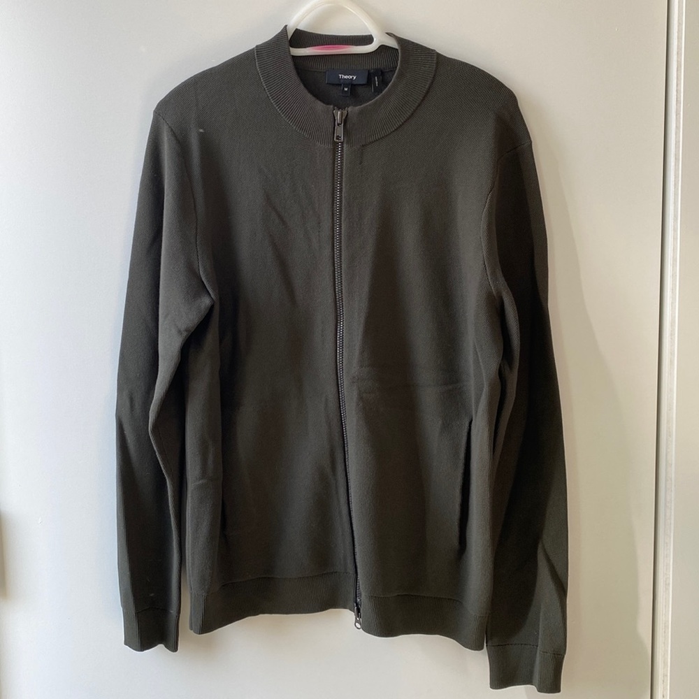 Theory men’s medium cotton green zip up sweater